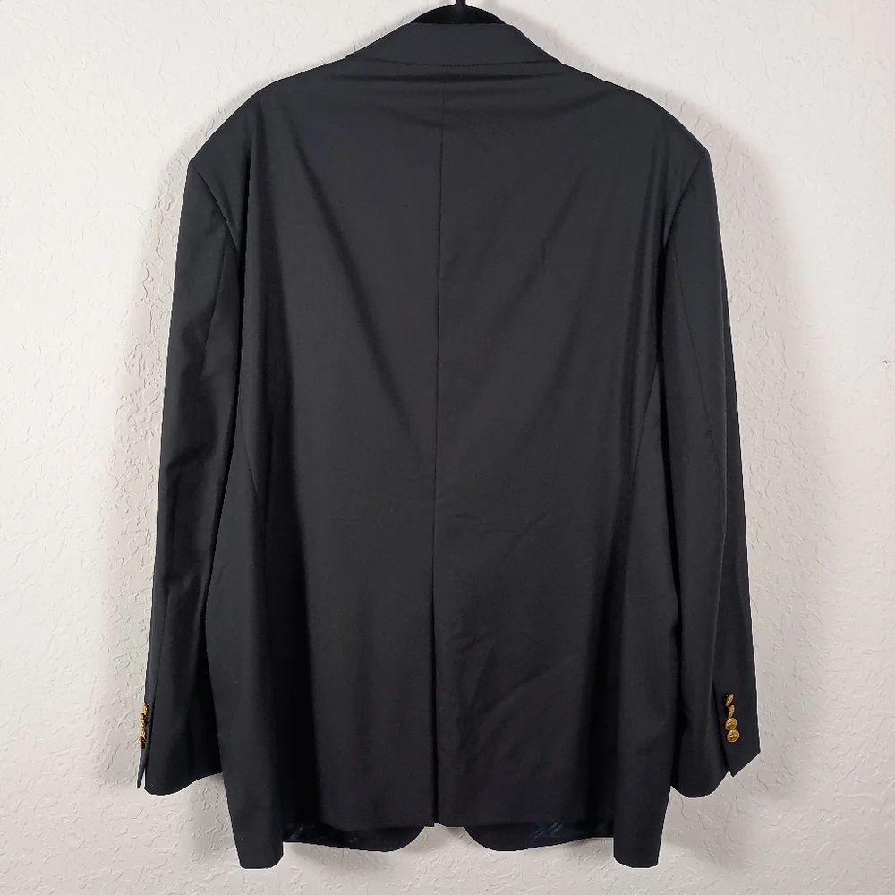 Brooks Brothers Madison Fit Black 100% Wool Blazer 48L‎ Gold Buttons Italy